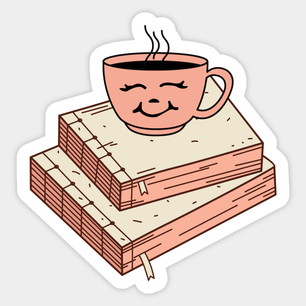 Cute Coffee and Books Drawing Sticker by A.P.